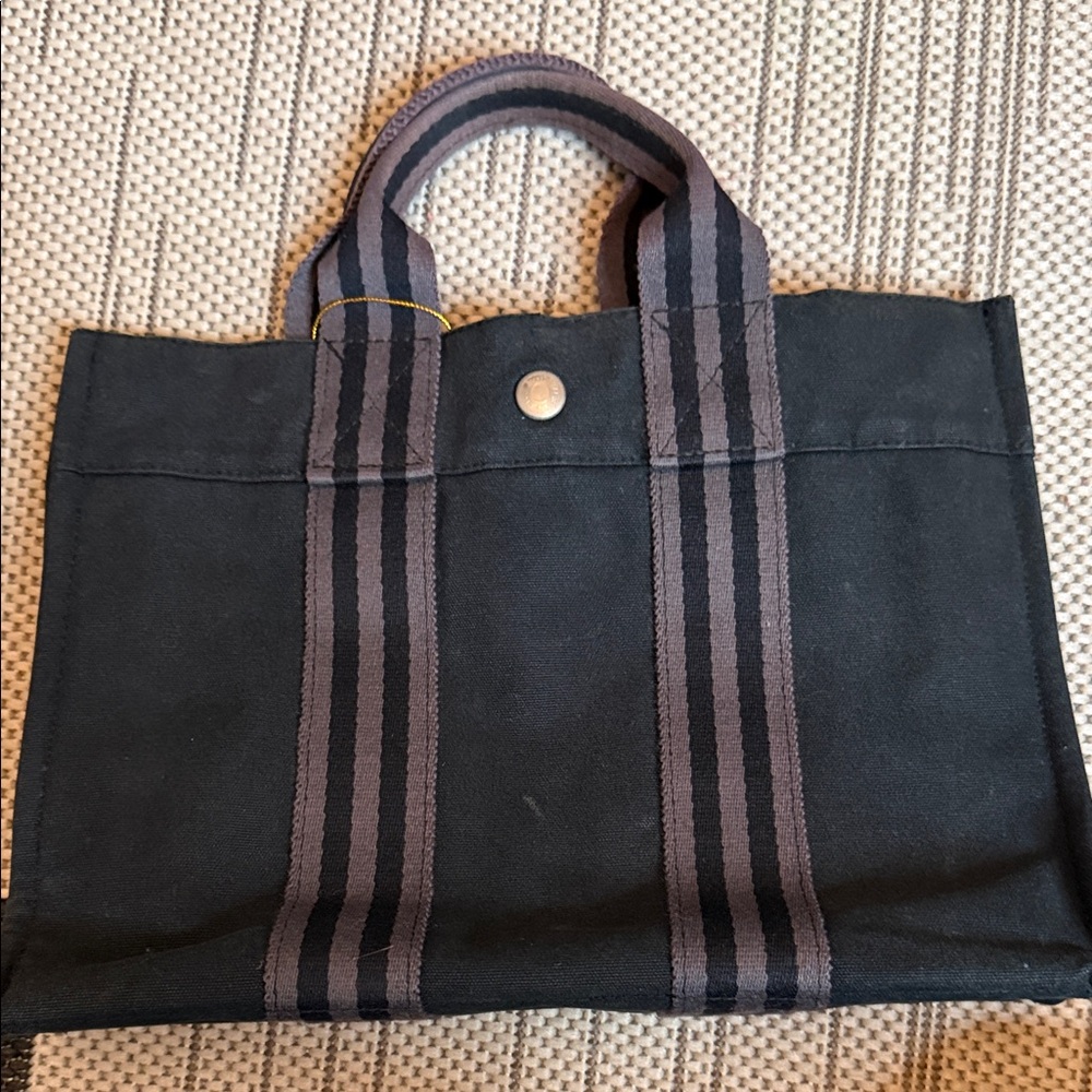 Hermes Black and Gray Canvas Tote - Picture 2 of 10